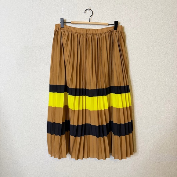 Anthropologie Maeve Tan Yellow Pleated Stripe Midi Skirt Womens Size M - Picture 6 of 11